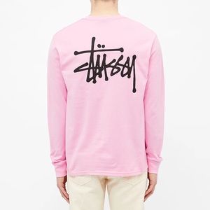 Stussy Long Sleeve T-Shirt With Logo Back Print in Pink